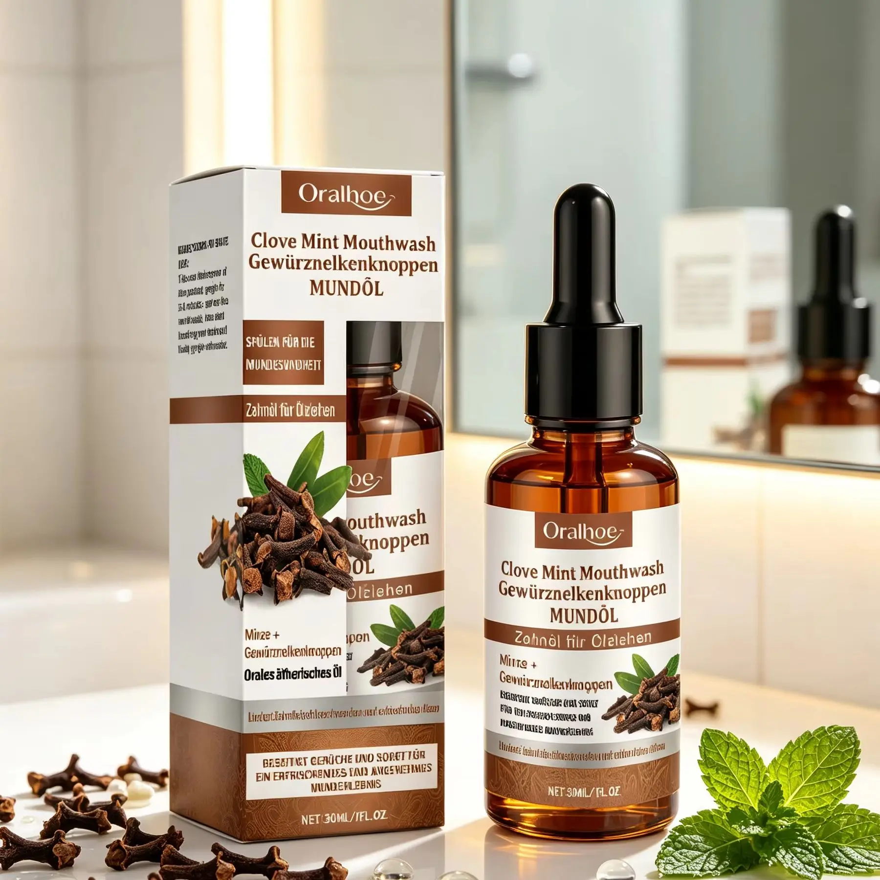 Oralhoe Clove Mint Mouthwash Odor Eliminate Clean Teeth Plaque Remover Gum Care Oral Health Products Fresh Breath Mouthwash 30ml