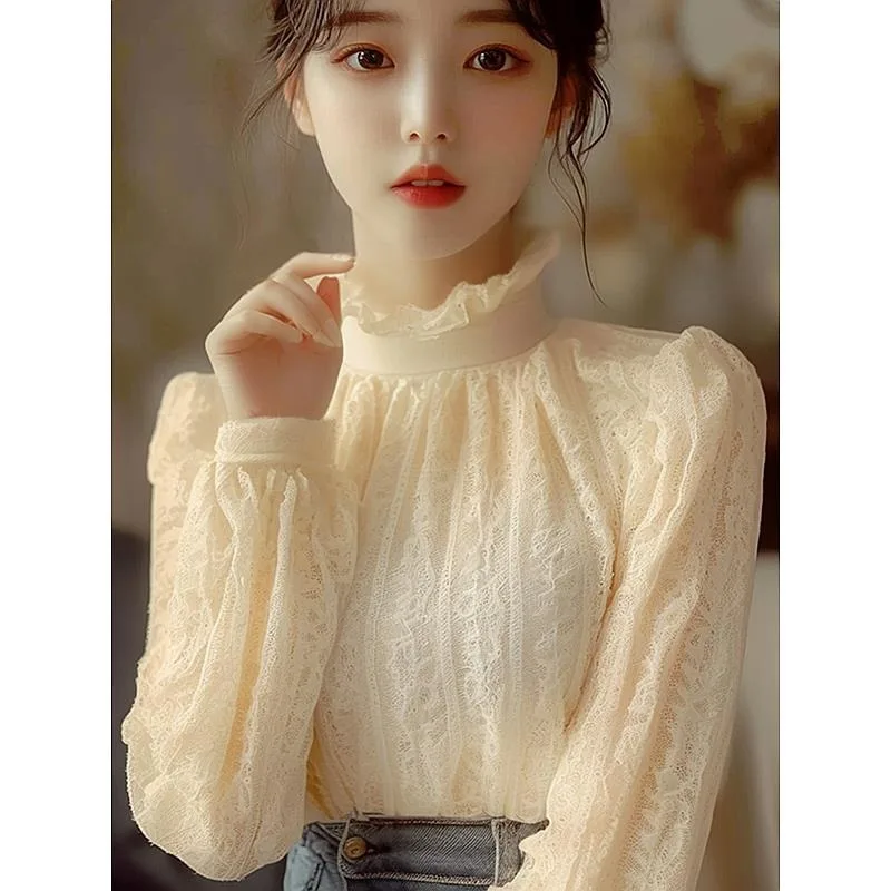 

Lace Collar Lace Shirt Feminine Light Luxury Top Unique Shirt