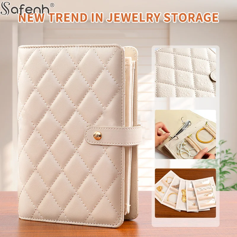 1 قطعة بو الجلود والمجوهرات تخزين كتاب سستة جيوب واضحة علبة تعبئة المجوهرات قلادة الموثق تخزين عرض المنتج للنساء #2