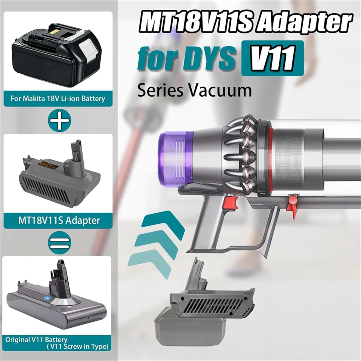 محول لماكيتا بطارية ليثيوم 18 فولت إلى ديسون V11 مكنسة كهربائية ، استبدال MT18V11