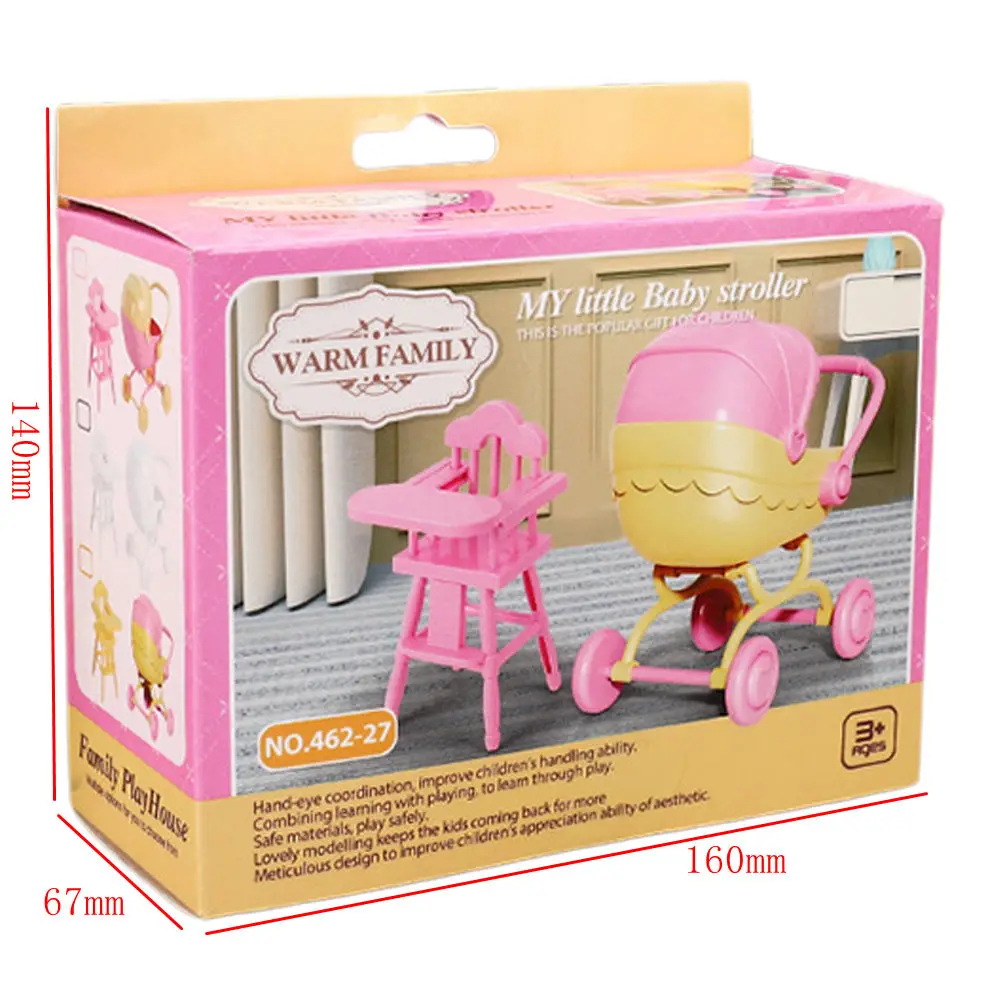 NK مصغرة الأبيض دمية كرسي مرتفع للأطفال + عربة مجموعة لعبة صغيرة دمى اكسسوارات دمية ديكور المنزل 2 قطعة/المجموعة محاكاة اللعب