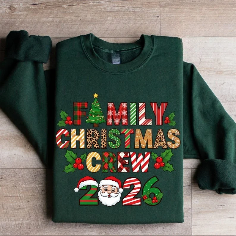 

Простой семейный рождественский свитшот 2026, одинаковый праздничный свитер, рубашка Санта-Клауса, праздничный наряд, пуловер для рождественской вечеринки, топы