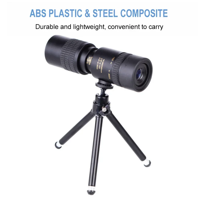 Portable Monocular Telescope 10-300X40 High Zoom Bak4 Prism Low Light Waterproof For Camping Travel Hunting Hiking