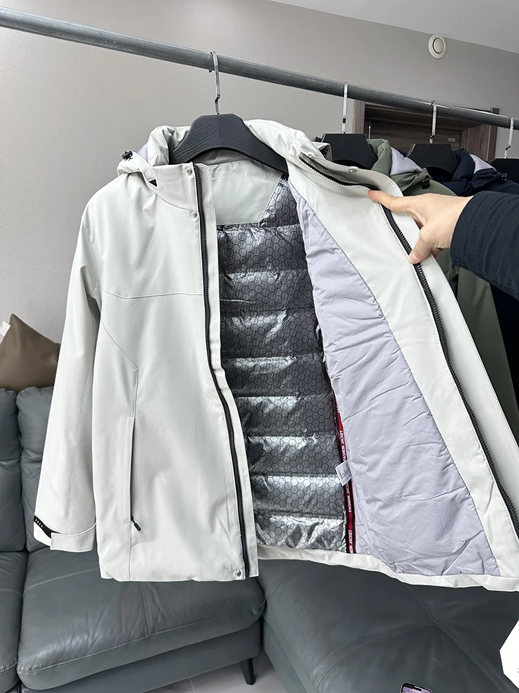 

All-Match aphene Lined Men's down Jaet Du Feather Warm Hiking Cotton Jaet Trendy Autumn Winter Thiened Zipper Coat