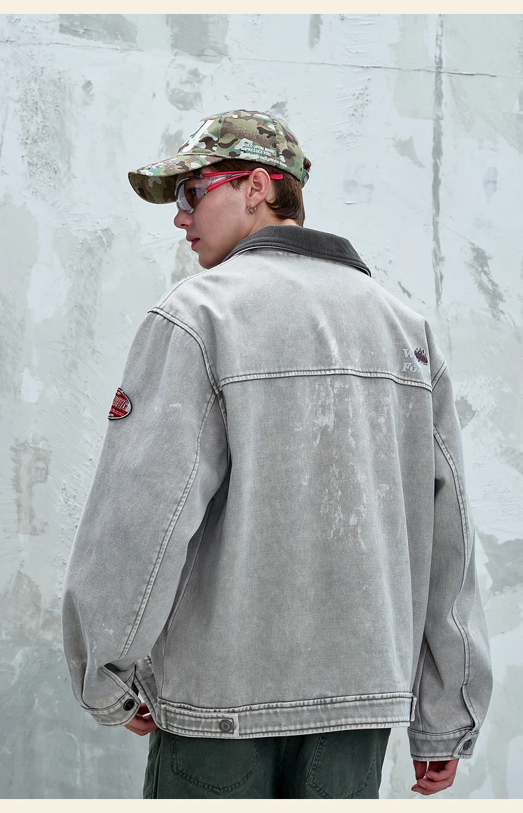 2025 Spring and Autumn New American Retro Men's Dark Gray Light Gray Khaki Workwear Turn-down Collar Loose Casual Jacket