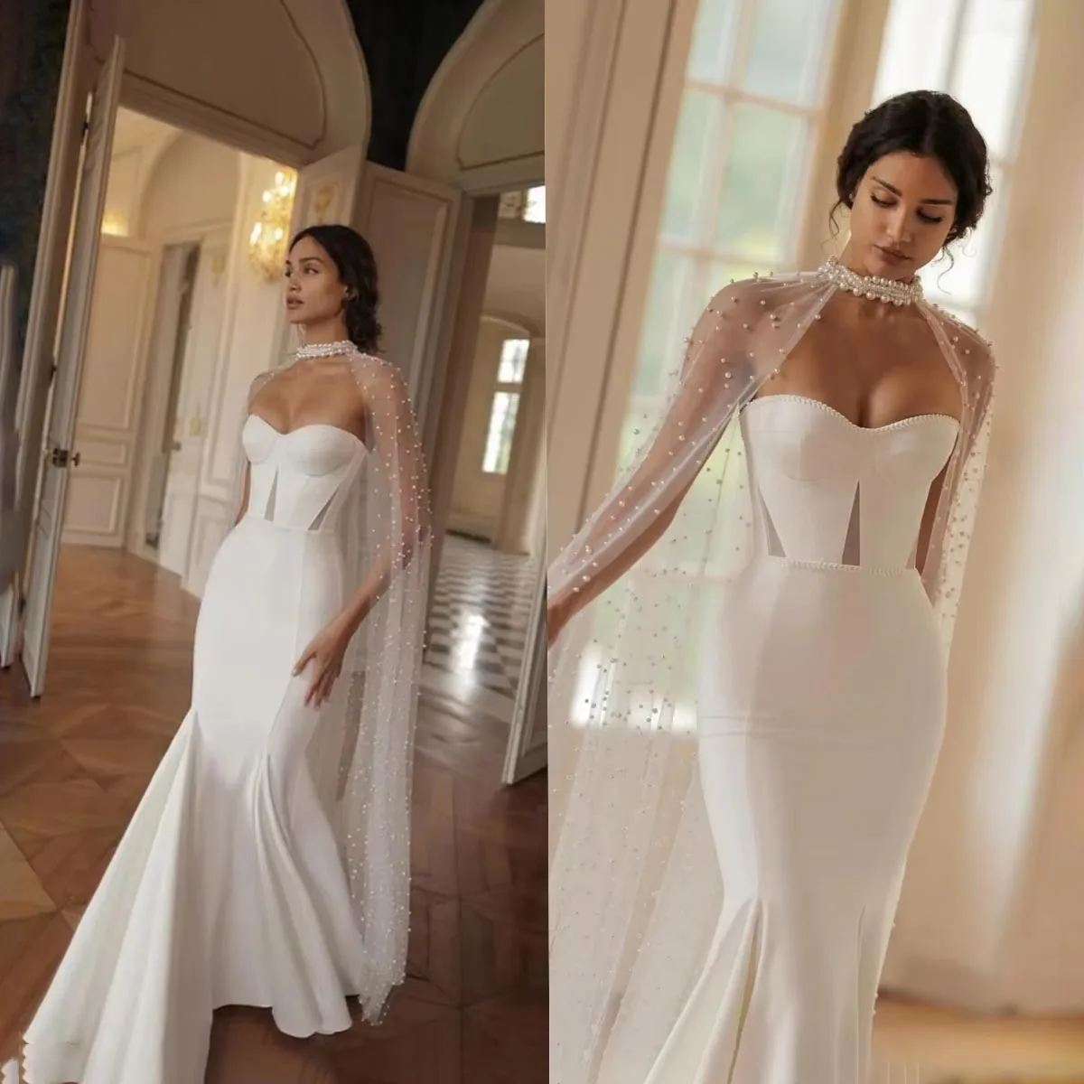 

Customized Exquisite Sweetheart Beading Wedding Gown Charming Mermaid Floor Length Sleeveless Bridal Dresses Vestidos De Noiva