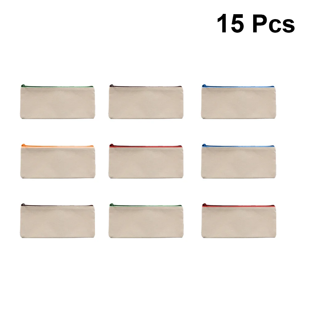 

15Pcs Canvas Pencil Cases Blank Multifunctional Zipper Bags for School Office Cosmetics Large Capacity Portable Coin Purse