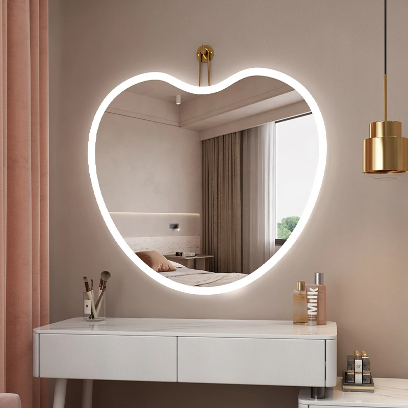 Cloud Heart-shaped Makeup Mirror Special-shaped Bedroom Hanging Dresser Mirror Wall-mounted Espejos De Piso Intelligent Light