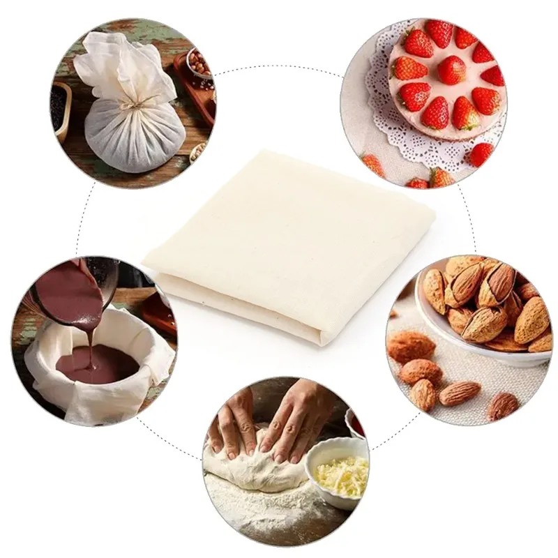 Cotton Fiber Filter Cloth Reusable Nut Milk Mesh Strainers Beer Homebrew Filter Cloths Cheese Yogurt Filter Ferment Pastry Tools