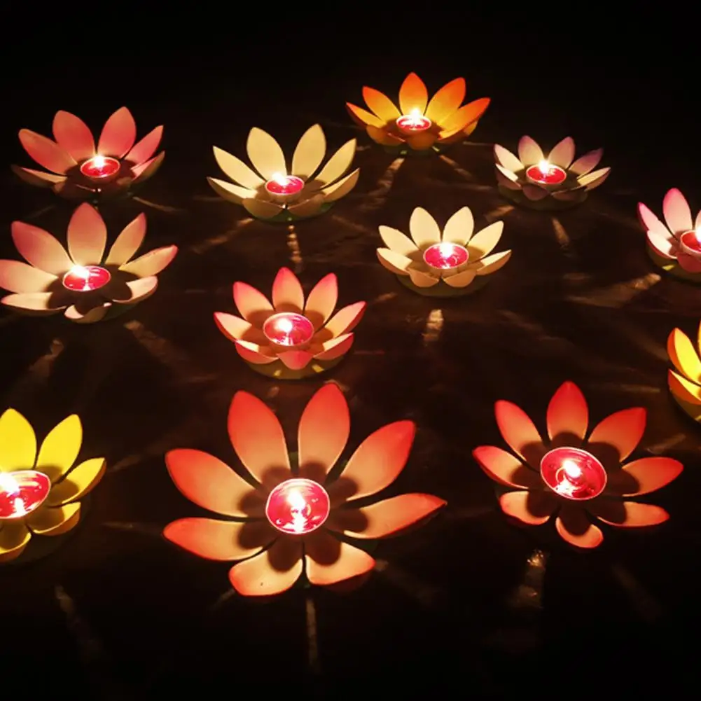 Waterproof Floating Lotus Light Candle Lily Flower Wishing Light Candle Lotus Flower Lamp Fish Tank Decor Artificial Flower