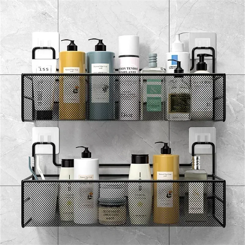 

Wall-mount Bathroom Shelf Shower Shampoo Rack Toilet Accessories Kitchen Free Punch Condiment Storage Basket Bathroom Organizer