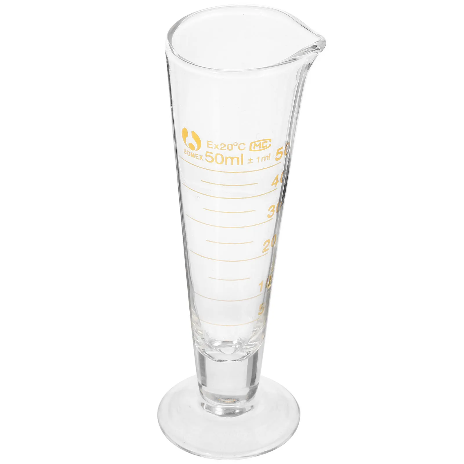 1 قطعة كوب قياس الزجاج تخرج اسطوانة 50 مللي مختبر قاعدة مستديرة مقاومة للحرارة الكيميائية مقاومة السائل الحاويات #3