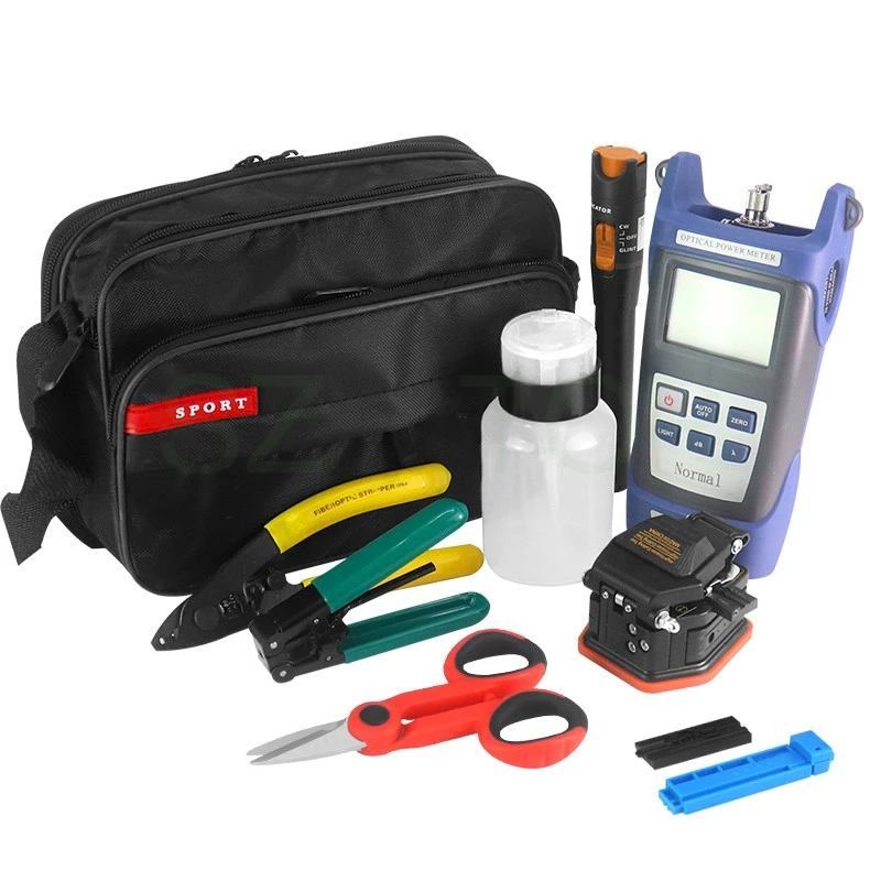 

FTTH Fiber Optic Tool Kit with Fiber Cleaver -70~+10dBm Optical Power Meter Visual Fault Locator 10mw CFS-2 Stripper customized