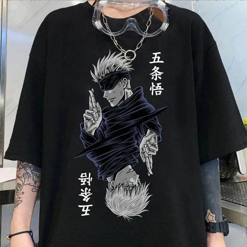 Fashion Jujutsu Kaisen Satoru Gojo Anime Printed Lady O-Neck Short Sleeve Women's T Shirt Black White Short Sleeve Summer Top