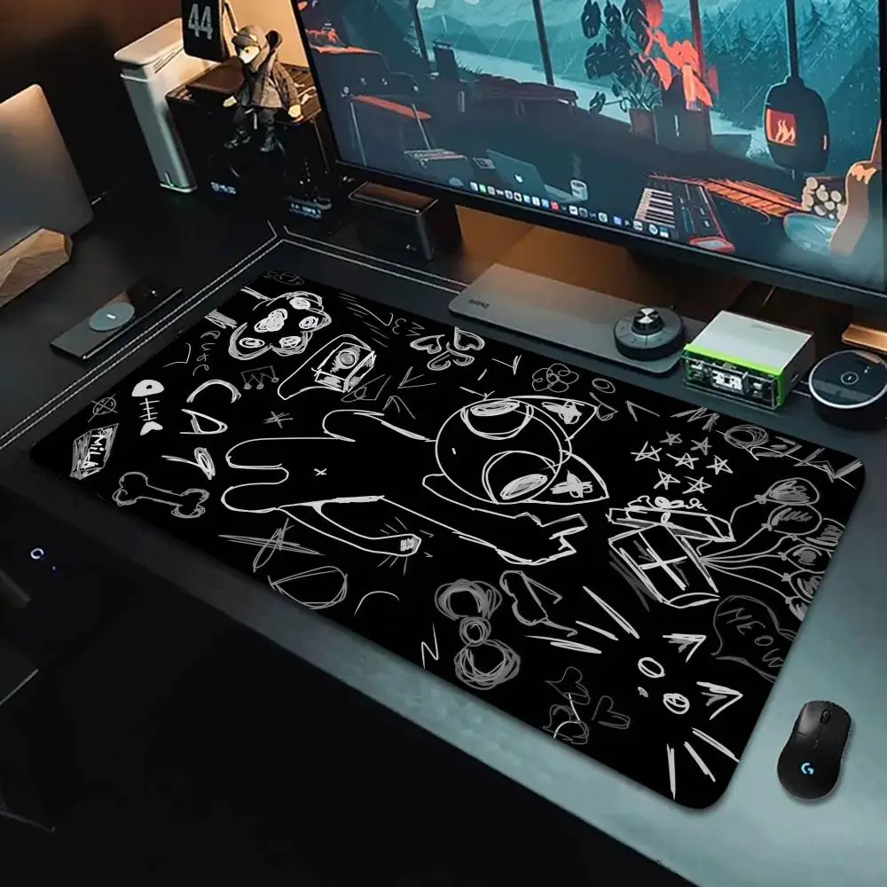 لطيف أسود القط مخالب ماوس الوسادة XXL ألعاب مكتب حصيرة كبيرة مكتب لوحة المفاتيح منصات السجاد HD طاولة حاسوب اكسسوارات مكتب طويل الحصير #2