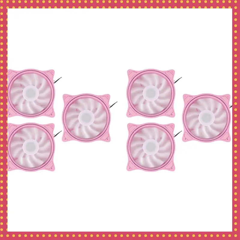 

B74A 4 Pin 120Mm Cool Fan Pc Fans 3 Aperture Interntl External Pink LED Large Air Volume Silent Fan For Pc Cooling 6 Pack