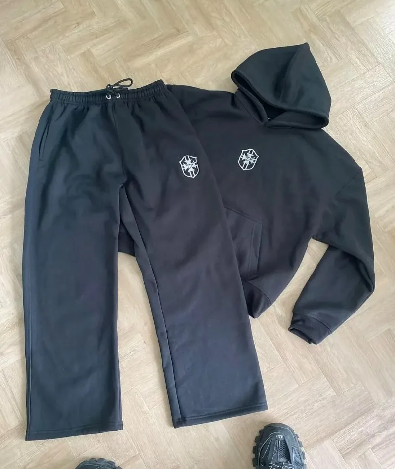 

American high street Y2K shield pattern design fashionable loose oversized couple set Harajuku retro punk casual hoodie