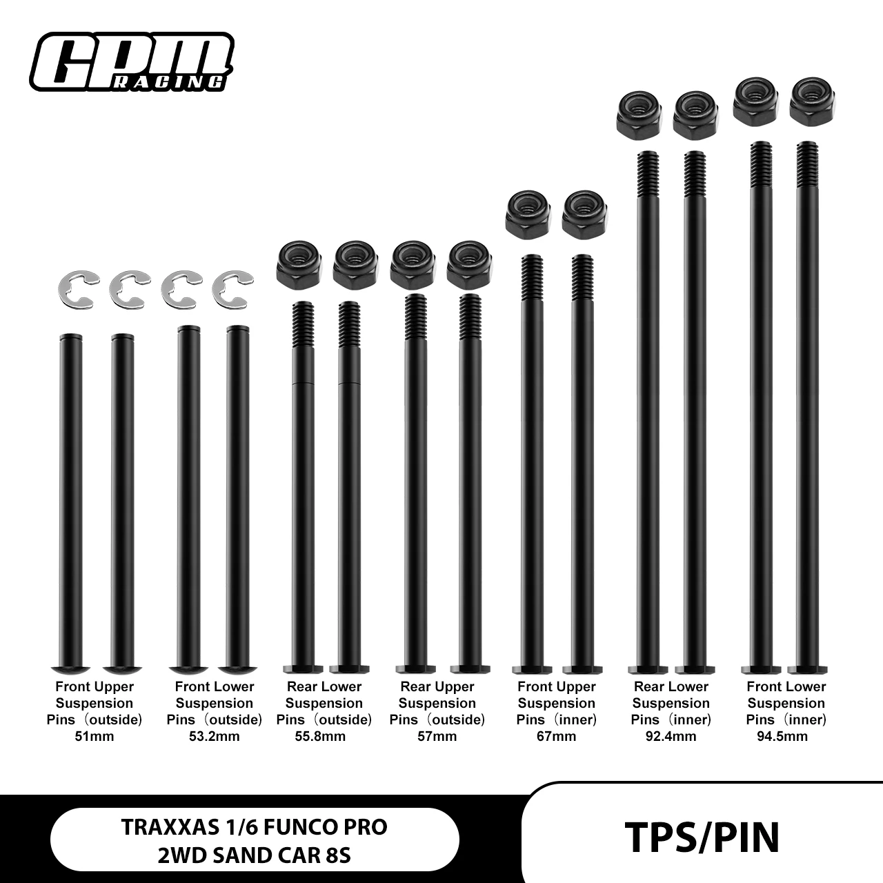 

Подвесные штифты F&R из углеродистой стали GPM TRAXXAS 1/6 FUNCO PRO SAND CAR 8S