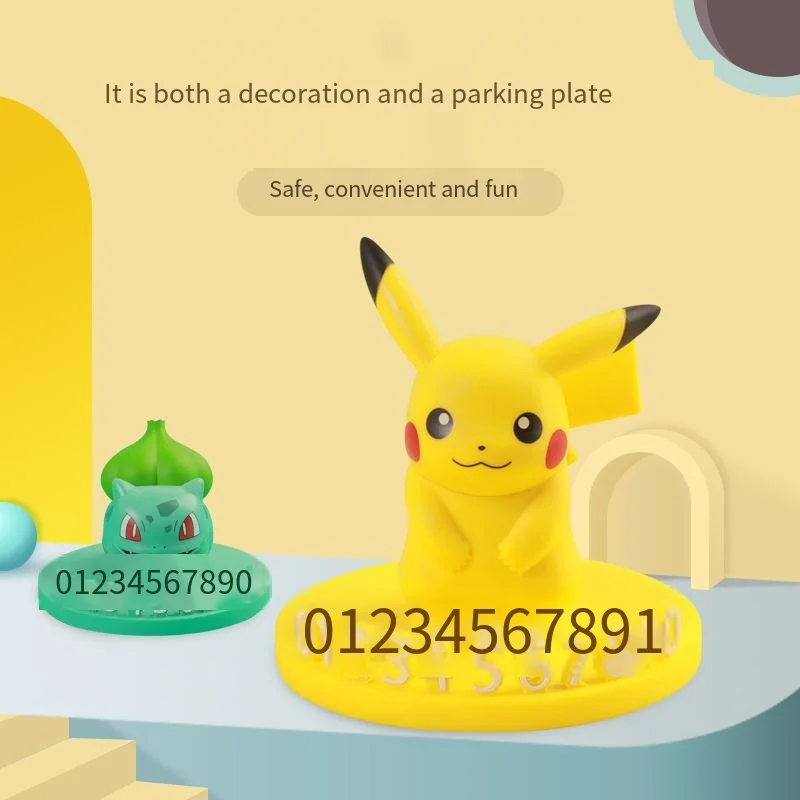 Kawaii Pikachu Parking Sign Pokemon Car Ornaments Moving License Number Plate Cartoon Moving Car Animation Toys Gift For Kids