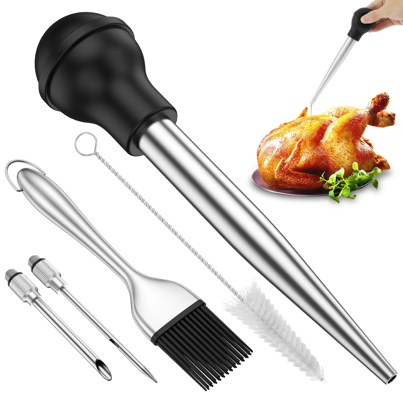 Cocina pollo pavo aves de corral barbacoa sabor comida Baster jeringa tubo bomba cocinar pollo pavo aves de corral carne barbacoa comida