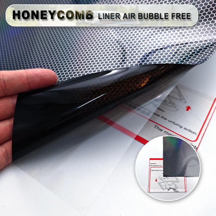 Deep Black Laser Honeycomb Headlight blackout film For Genesis G80 Color Changing headlight Vinyl Tint Motorcycle car foil wrap view 2