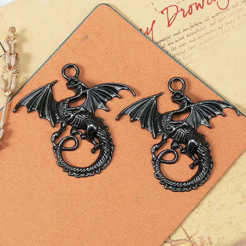 Pendentif en forme de dragon en alliage pour la fabrication de bijoux à bricoler soi-même, ailes, porte-clés faits à la main, accessoires de collier, 4 pièces