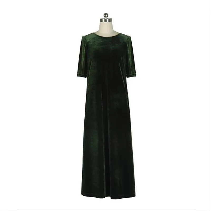 

Vintage O-neck Velvet Dress Half Sleeve Slim Fit Solid Lady Autumn Winter Brand Ankle-Length Length Dresses Vestidos ropa mujer