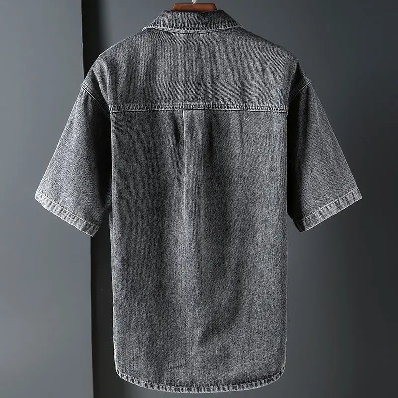 Chemise en denim à manches courtes pour hommes, chemise en coton, vêtements de travail décontractés, streetwear tendance, vêtements d\'été, nouveau