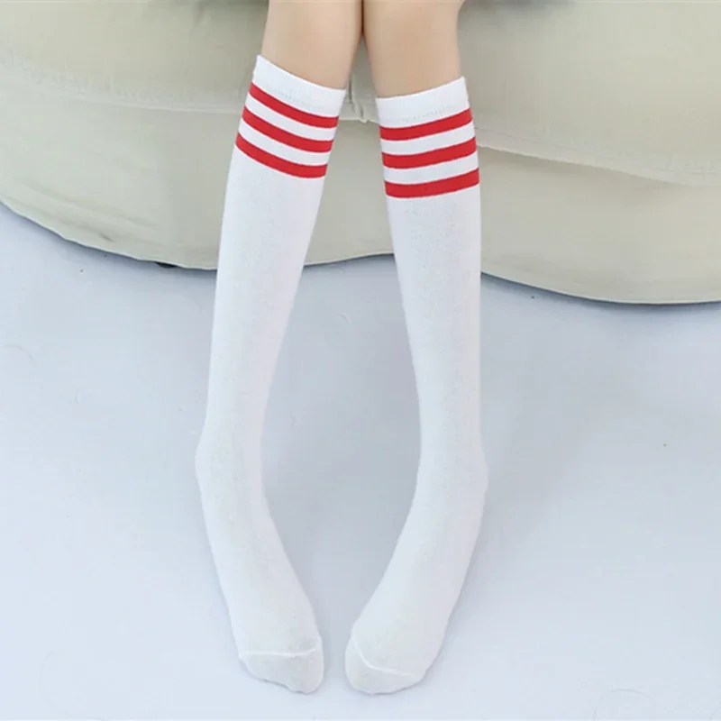 Stripes Cotton Knee High Socks Football Soccer Sports White Knee-highs Mid-Calf Sock Students Kids Baby Girls Boys 1 To 10 Years