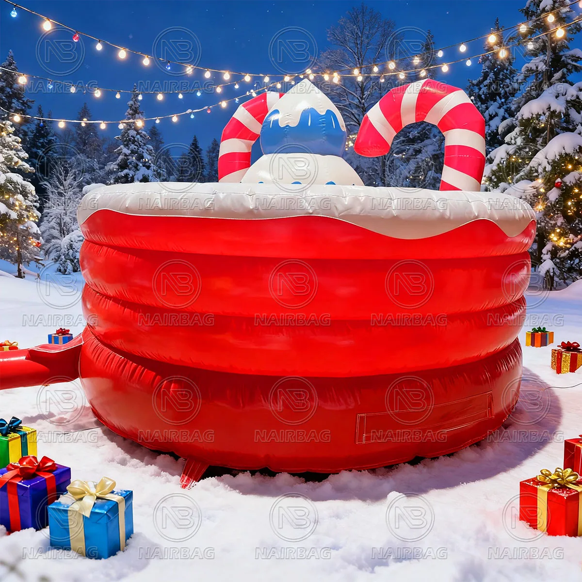 Christmas Inflatable Bouncer Candy Cane Bouncy Castle Indoor Outdoor Fun Game Blow Up Bounce House Trampoline for Kids 4mx4m