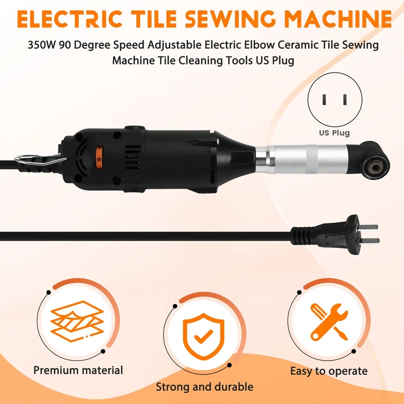 350W 90 Degree Speed Adjustable Electric Elbow Ceramic Tile Sewing Machine Tile Cleaning Tools US Plug