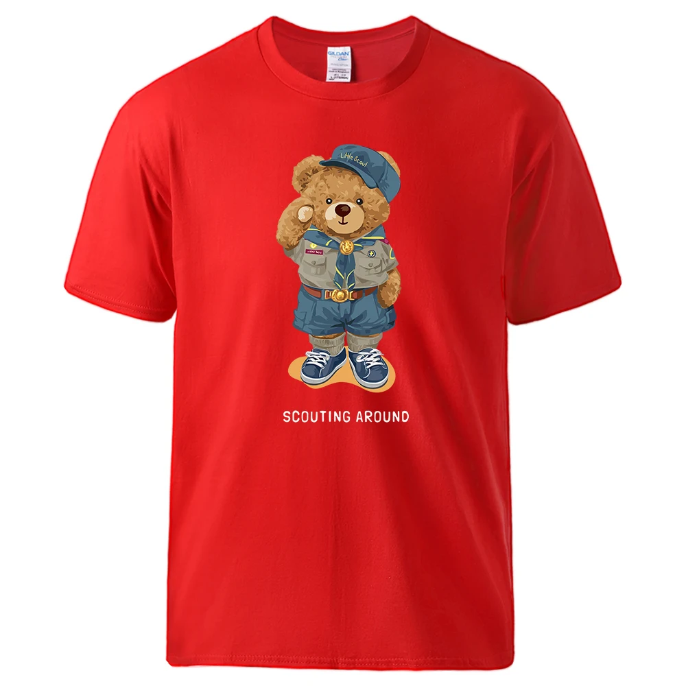 Cute Teddy Bear Salute Scoring Around Cotton Tshirt Oversized Trend Tee Shirt Short Sleeve Loose Tee Shirt Round Neck T-Shirts