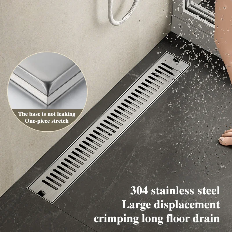 Stainless Steel Floor Drain 20-60CM Square Waste Filter Brushed Bathroom Drainage Anti-odor Shower Strainer Shower Drains