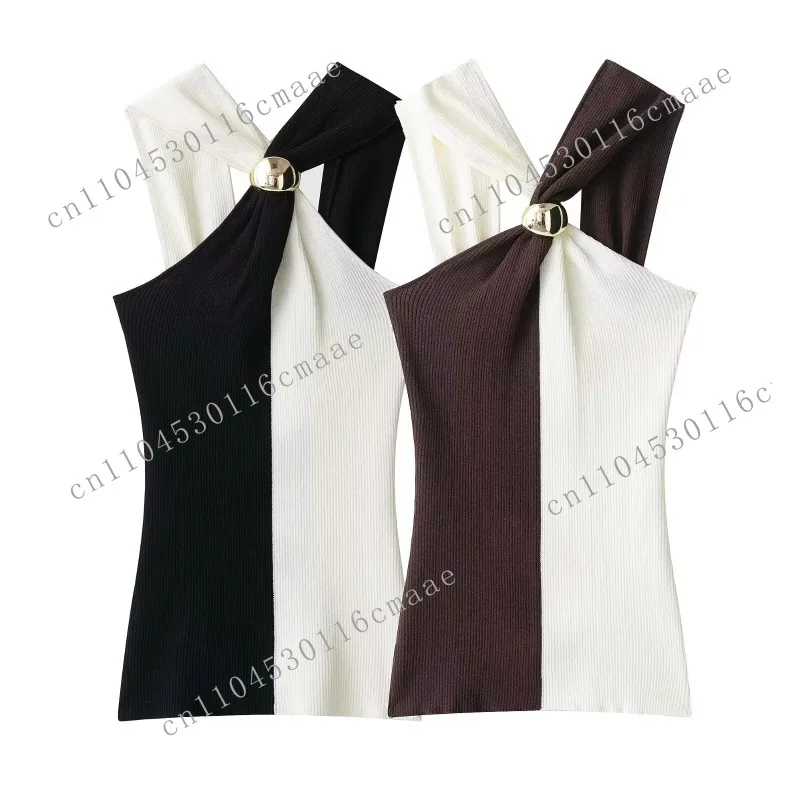 

Women 2025 New Fashion Accessories Knitted Collar Hanging Tank Tops Vintage Backless Female Camis Chic Tops