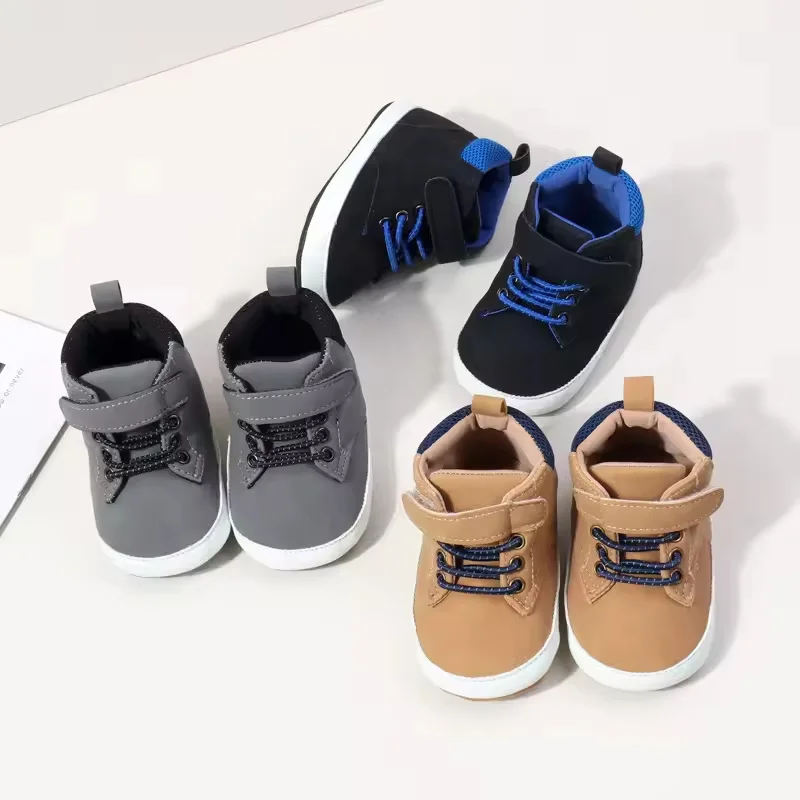 

Baby Learning Walk Shoes, Elastic Lace High Top Infant Sneakers, Soft Strap Outdoor Footwear for Baby Boys 0-1 Year