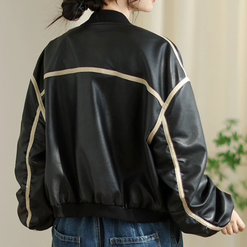 Masss Wasss Autunno Donna Tempo libero Moda allentata Giacche classiche in PU Giacche a vento vintage da donna Cappotti eleganti con scollo a V in ecopelle