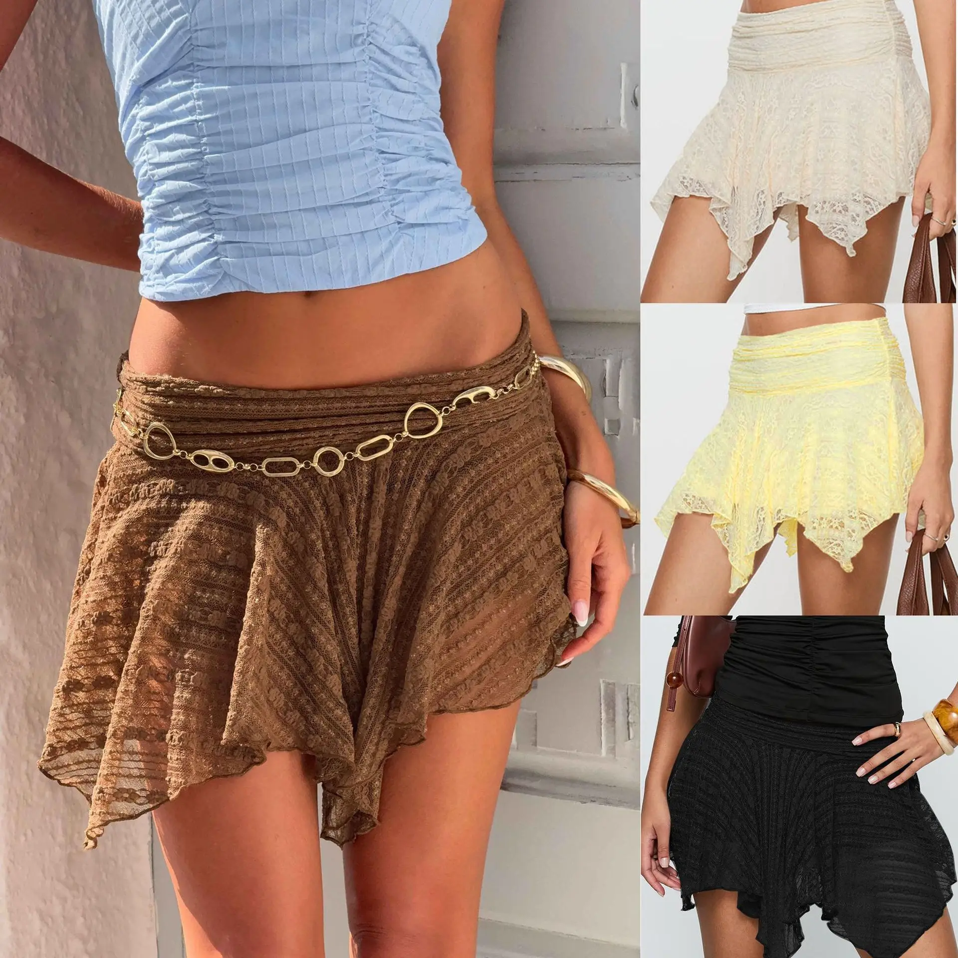 

Women's New Lace Irregular Short Skirt Spice Girl Solid Color Sexy Lace Skirt Culottes