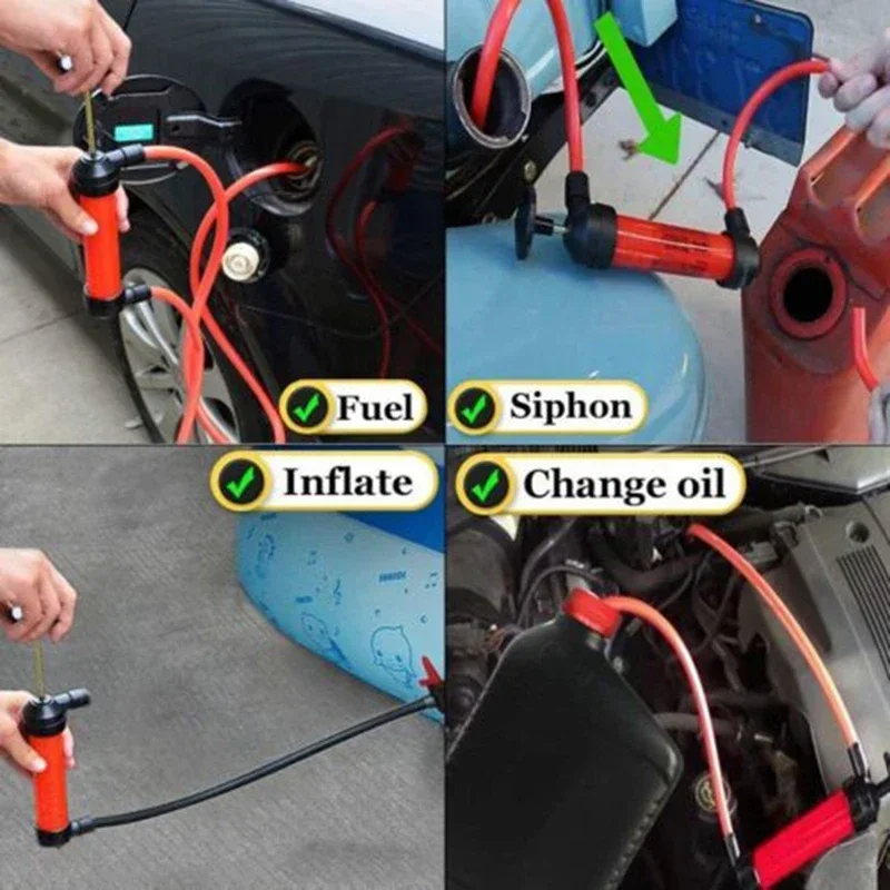 1 Juego de bomba de combustible de aceite y agua multiusos para coche, duradera, ligera, de plástico rojo, Kit de bomba de herramientas de sifón de tubo líquido de transferencia