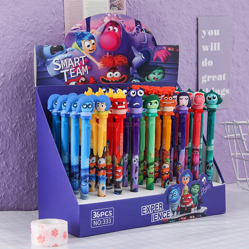 9/36pcs Inside Out 2 Doll Gel Pen Anime 0.5 Erasable Blue Writ Practice Press Sign Student Friend Interest Gift Stationery New image 6