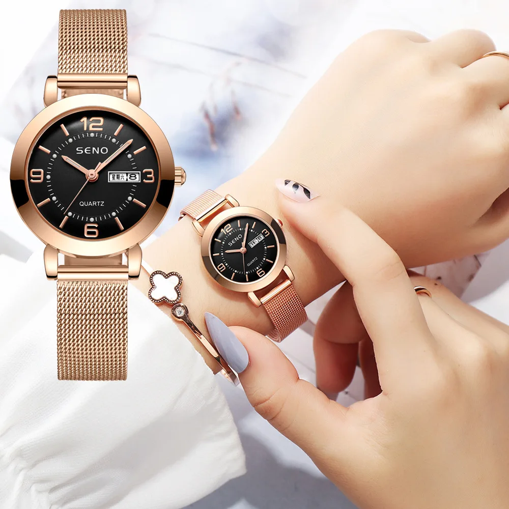 Elegant Quartz Wristwatch for Women with Crystal Accents and Rose Gold Case Perfect for Gift and Daily Use