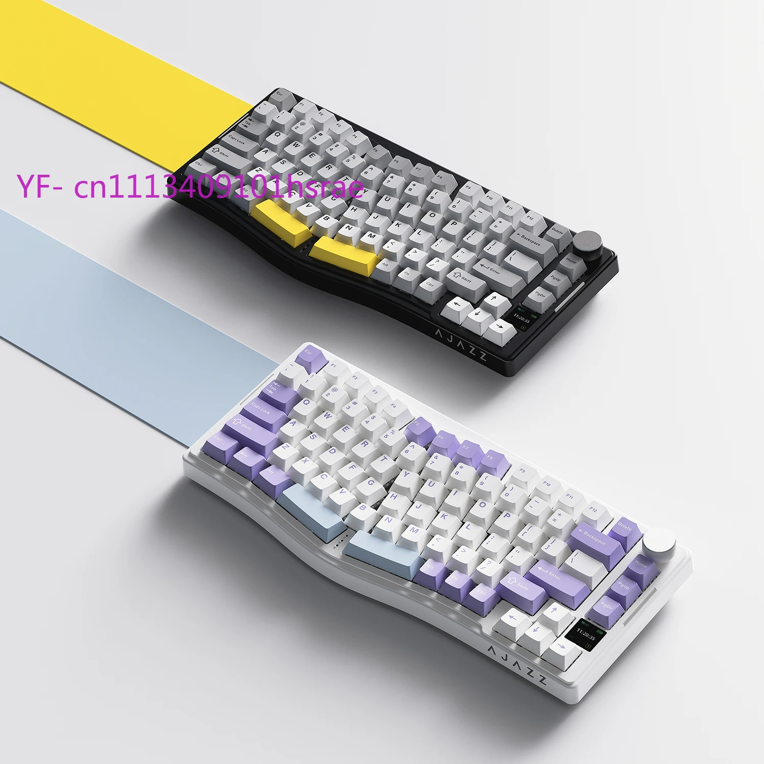 AKS075 Alice Three-Mode Mechanical Keyboard, Gasket Structure Ergonomic Gaming Keyboard with Custom TFT Screen RGB DIY