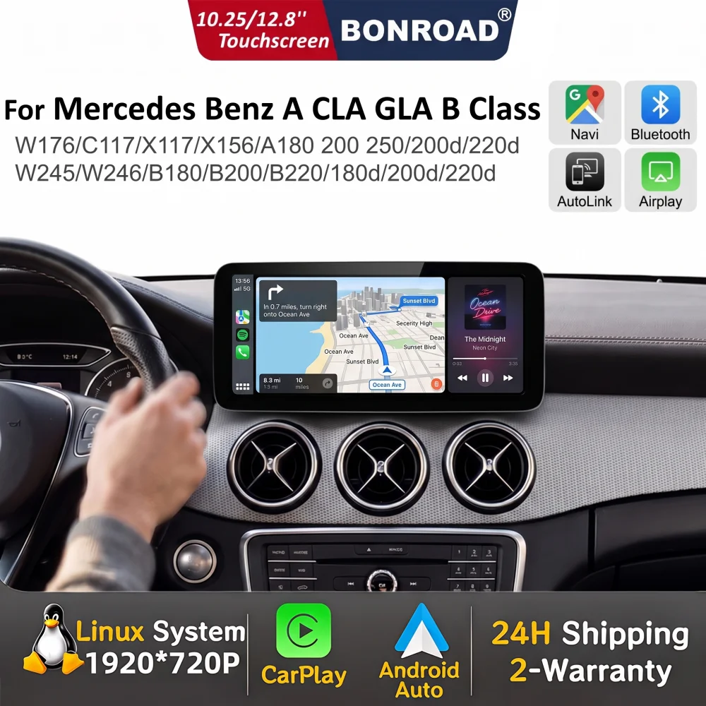 Bonroad 10.25'' Car Multimedia Radio For Mercedes Benz A Class CLA GLA W176 C117 X156 B Class W246 Wireless CarPlay Android Auto