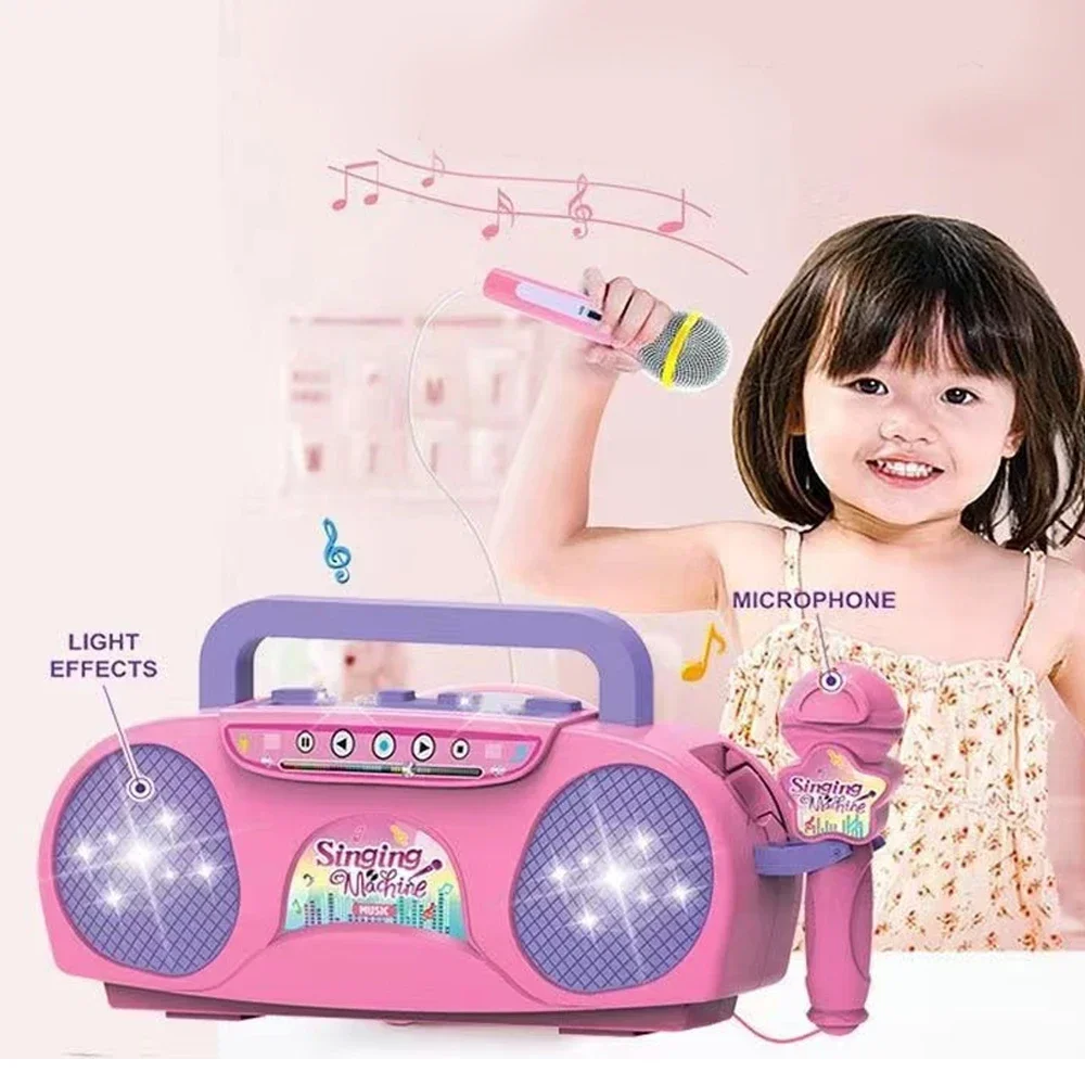 Microfono per bambini Macchina per karaoke Strumento musicale Giocattoli con luce Giocattolo educativo da viaggio per interni ed esterni Regalo per bambina