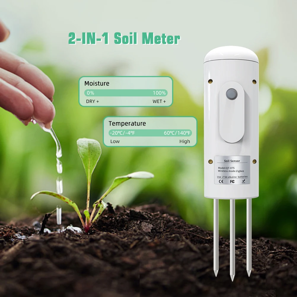 Tuya Zigbee Wireless Soil Moisture Meter Temperature Humidity Tester Plant Monitor IP67 Waterproof Detector for Garden Planting