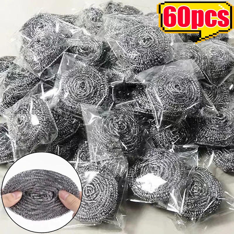 1/60pcs Steel Wire Ball Multipurpose Dishwashing Cleaning Ball Kitchen Scrubbing Cleaner Tools Dishes Pots Pans Cleaning Brushes