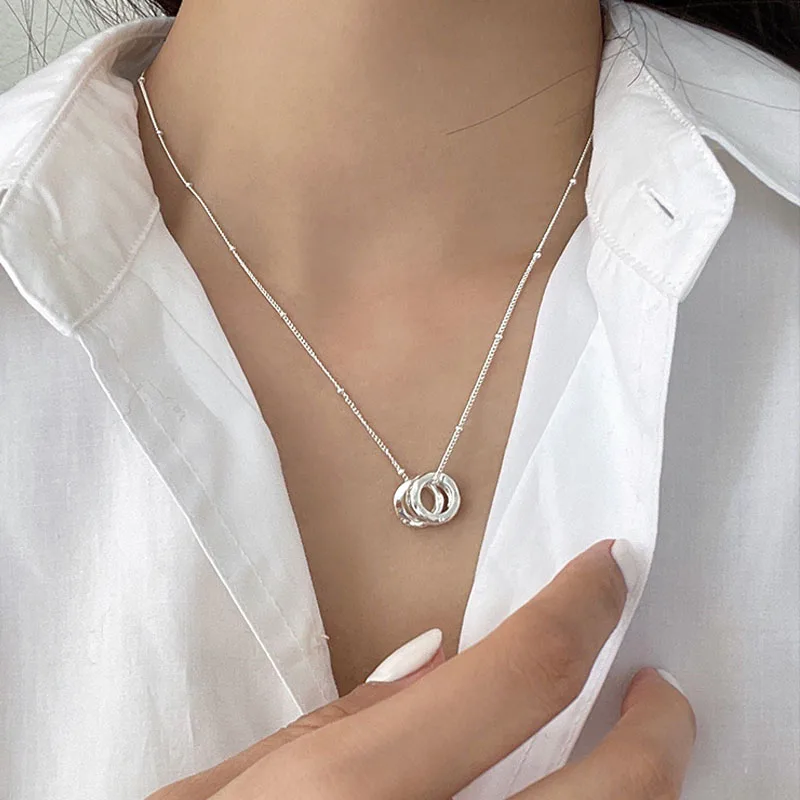 PANJBJ 925 Sterling Silve 3 Round Liquid Lava Necklace For Women Girl Zircon Korean Choker Jewelry Birthday Gift Dropshipping