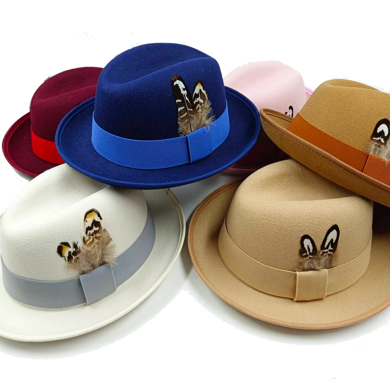 sombrero Fedora men and women felt hat feather decorated jazz hat gentleman stage performance hat