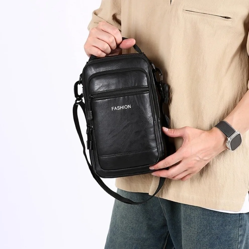 

PU Leather Men's Chest Bag Multiple pockets Multifunctional Sling Shoulder Bag Solid Color Adjustable Strap Male Crossbody Bag