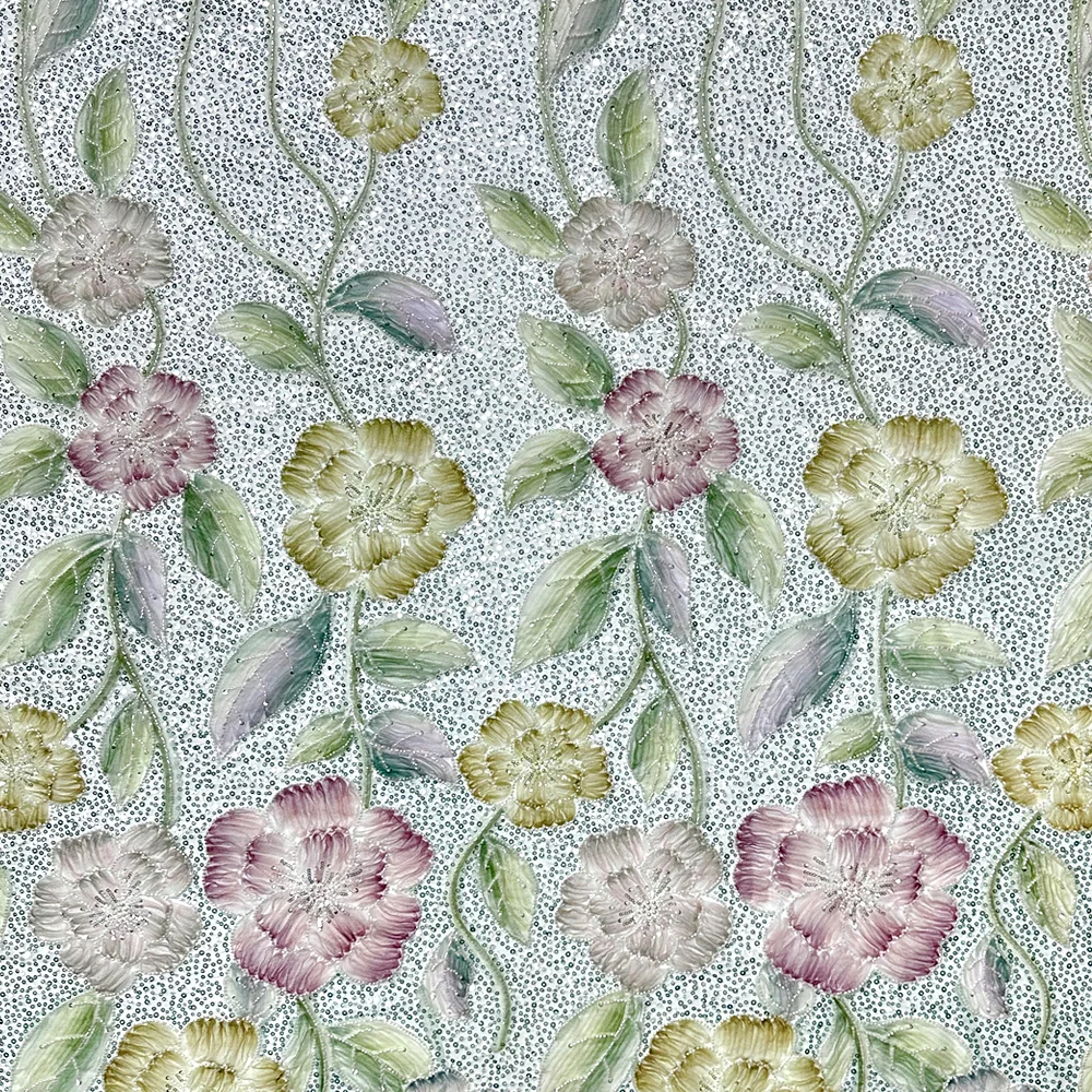 African Beaded Lace Fabric 2025 high quality Nigerian sequined embroidery beaded muslin lace fabric wedding party sewing gown