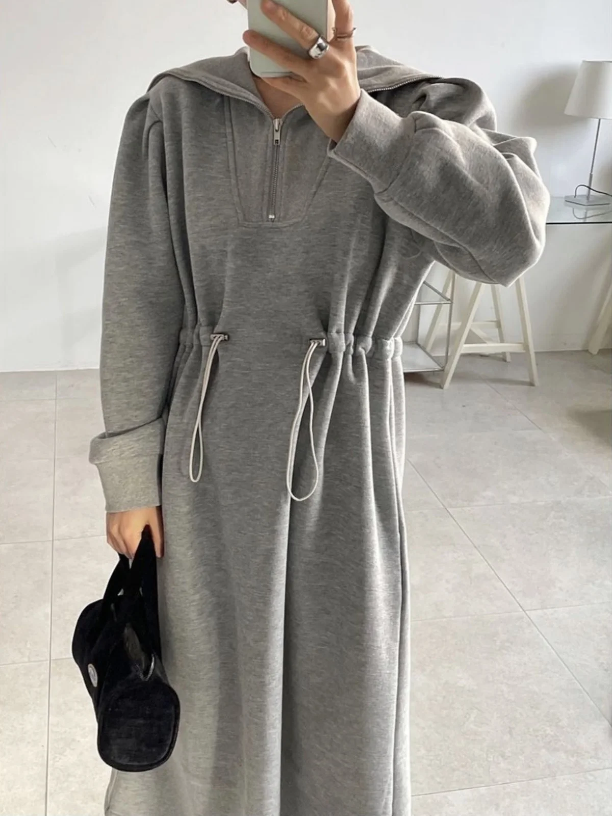 Vestido e de otoño con capucha larga para mujer, vestido con cordón en la cintura, adeazante, estilo A-Line, vestido...